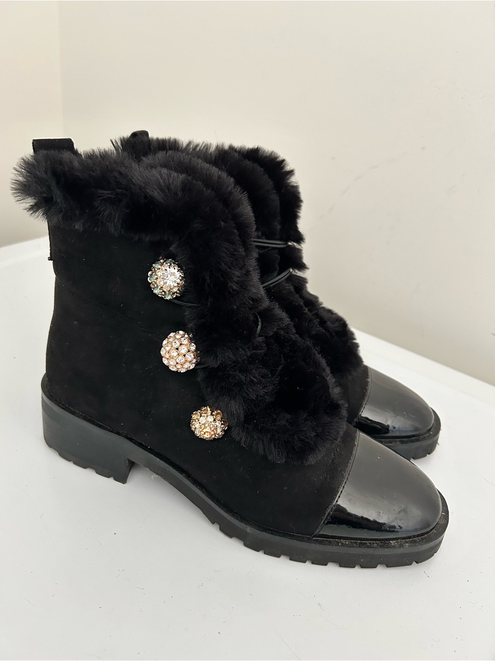 Nanette Lepore Ingrid Faux Fur Jewel Booties Black Size 7.5